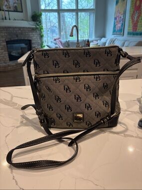 Dooney & Bourke Gray Quilted DB Logo Crossbody Bag with Black Trim